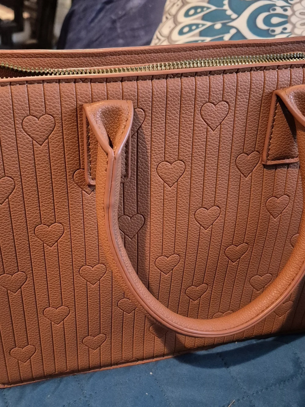 Alyssa Tan Heart-Embossed Structured Satchel - Picture 3 of 9